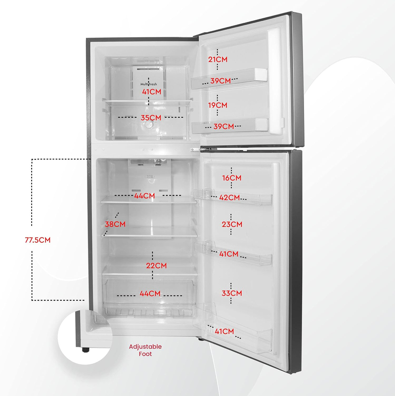 Nobel R600a No Frost Double Door Refrigerators Refrigerant Temperature Control Inside Light Inside Condenser Glass Shelf with Bottle Rack Freezer Shelf, 280L, NR280NF, Dark Silver