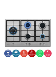 Nobel Built-in Hobs Stainless Steel 90cm 5 Gas Burners FFD Cast Iron Grids, Silver