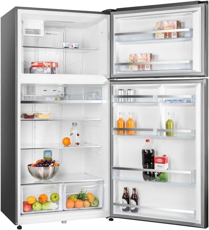 Nobel Top Freezer Defrost Double Door Refrigerator 610 Lts Gross, 580 Lts Net Capacity, No Frost, R600a, Vegetable Crisper, Glass Shelves, 3 Star, 855 x 733 x 1835 MM (WxDxH) mm, NR750NF Silver