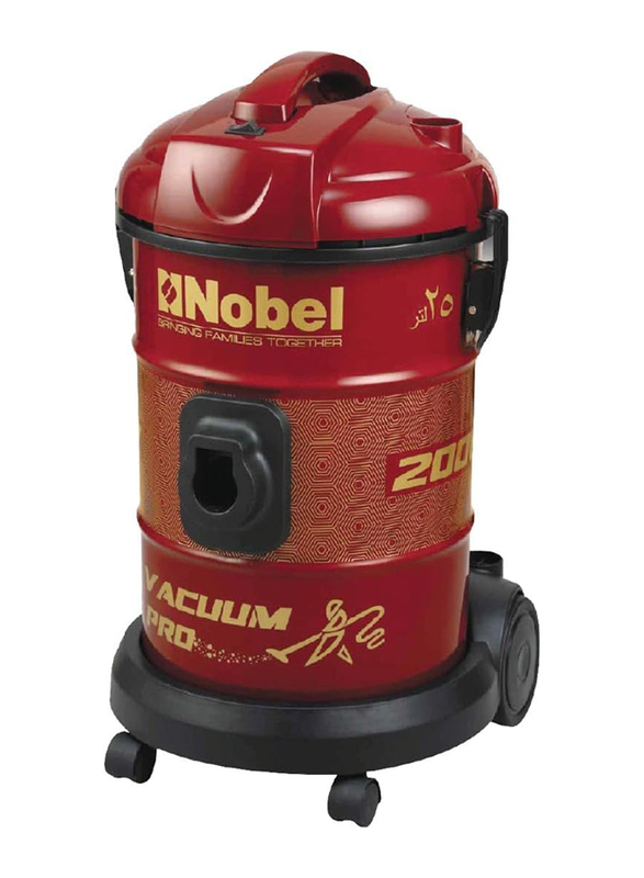 Nobel Drum Vacuum Cleaner with 25 Litre Dust Bag Capacity Solid & Durable Iron Tank Accessory Holder Dust Indicator Low Noise, NVC2525, Red