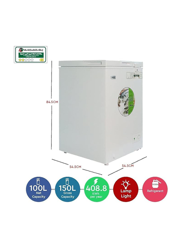 Nobel Single Door Freezer Plastic Coated Aluminium Inside Tropical Inside Condenser, 150L, NCF150, White