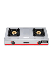 Nobel High-Efficiency Stainless Steel Double Burners with Durable Brass Burner Cap, NGT2004, Silver