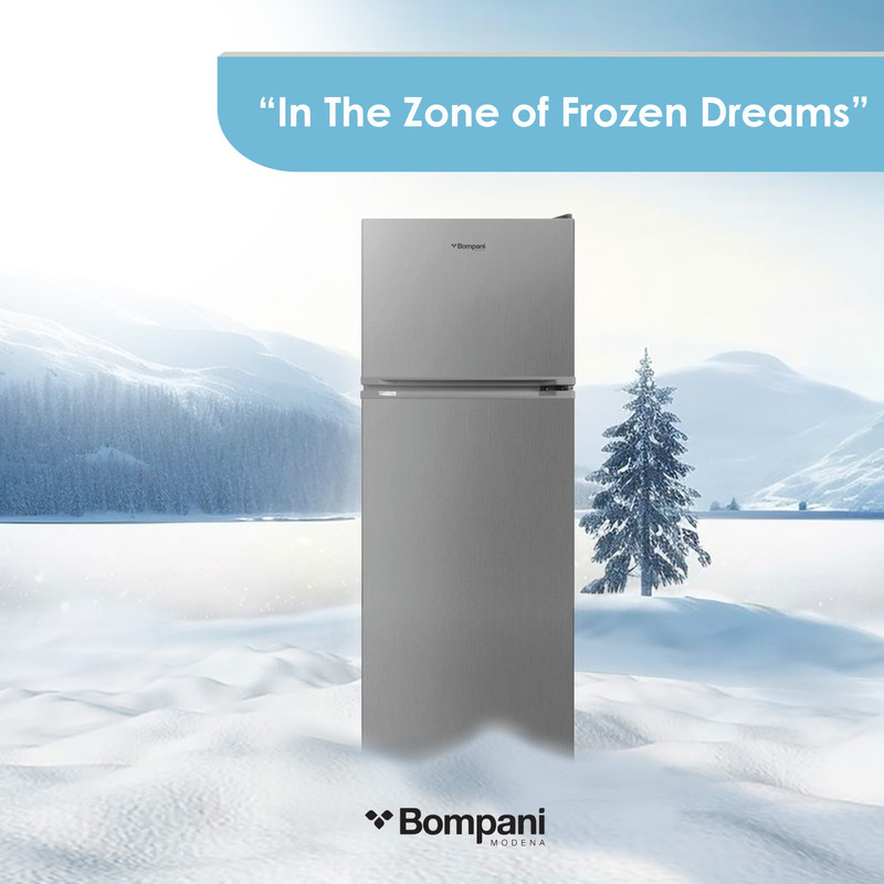 Bompani 400L Top Mount Double Door Refrigerator, BR400SS, Silver