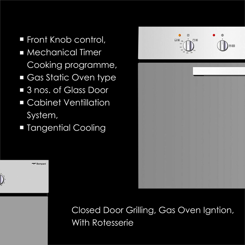 Bompani Italian-made Built Gas Oven With Front Knob Control, BO243YG, Silver