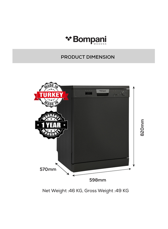 Bompani Free-Standing Dishwasher, BO5011, Black