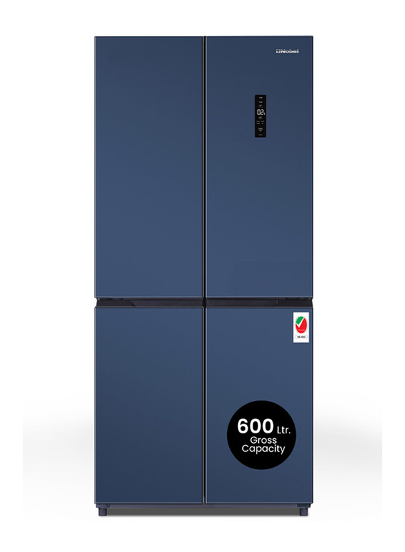Nobel R600a French Four Door Bottom Freezer Refrigerator No Frost Inverter Tropical Cooling Digital Display with 4 Star Esma, 445L, NR640, Blue