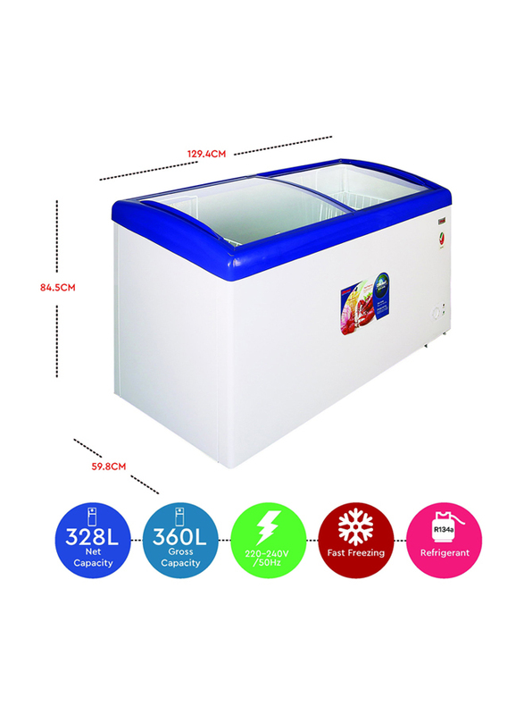 Nobel Showcase Chiller Double Door Sliding Freezer Curved Glass Efficient Cooling, 360L, NSC495, White