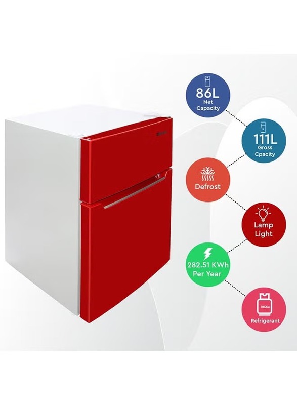 Nobel R600A Double Door Refrigerator Defrost Recessed Handle Refrigerant Inside Condenser, 111L, NR110SS, Red
