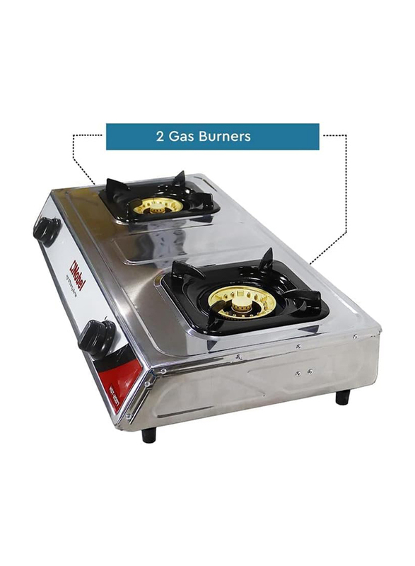 Nobel Brass Dual Gas Burner with Auto Ignition, NGT2007, Silver