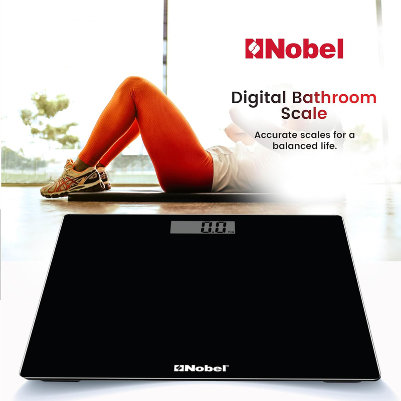 Nobel Bathroom Scale with LCD Display Equipped With High Strain Gauge Sensors with 1 Year Warranty, Black