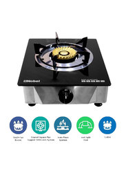 Nobel Heavy-Duty Cast Iron Single Stove Brass Burner with Piezo Ignition and High Quality Tempered Glass Panel, NGT1002G, Black