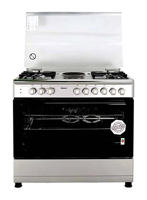 

Nobel Freestanding 4 Gas and 2 Hot Plate Electric Burner Stainless Steel Cooker with Oven, NGC9622, Silver