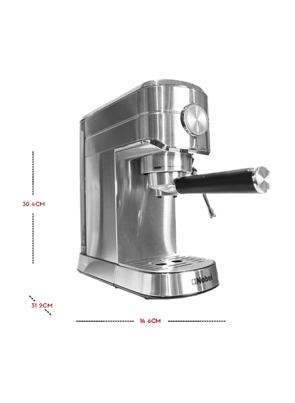 Nobel 1L Detachable Transparent Water Tank Coffee Machine, 450W, NCM15, Silver