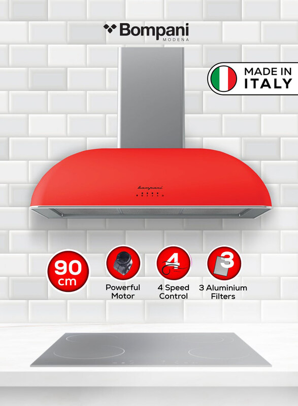 

Bompani 90cm Wall-Mounted Decor Chimney Hood with Special Painting Body Treatment Aviation-Grade Finish, LED Lighting, 4 Speed Settings, and Advanced