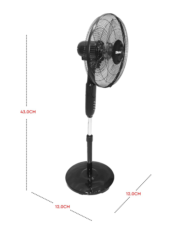 Nobel 16-inch with 3 Speed 5 Highlight Efficient Blades & 90 Degree Oscillation Stand Fan with Multi Speed Function, NF150, Black