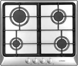La Modano Stainless Steel 4 Burner Gas Hob - Knob Control, Cast Iron Pan Supports, Automatic Ignition, Flame Failure Device - Sleek and Safe Kitchen Upgrade - LMBH602GS Silver
