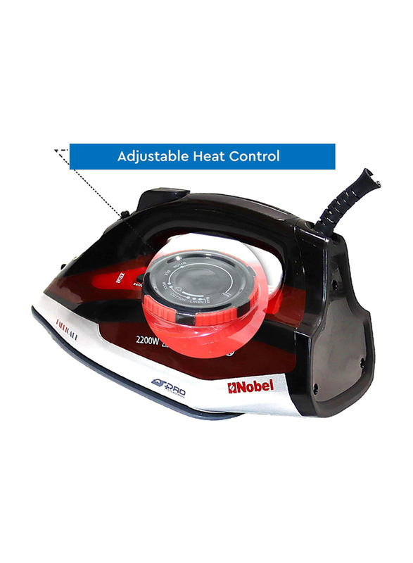 Nobel Steam Iron with Steam Burst Function Non Stick Ceramic Coat Soleplate and Variable Heat Selection, 2400W, NSI27, Red/Black