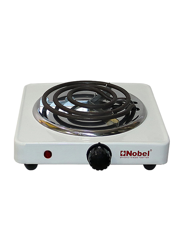 Nobel Single Spiral Hot Plate with Thermostat Control and Indication Light, 1000W, NHPS001, White