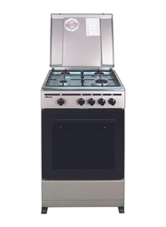 Nobel 4 Gas Burners Gas Oven with Grill Function Enamel Grids Lid Stainless Steel Top, Silver