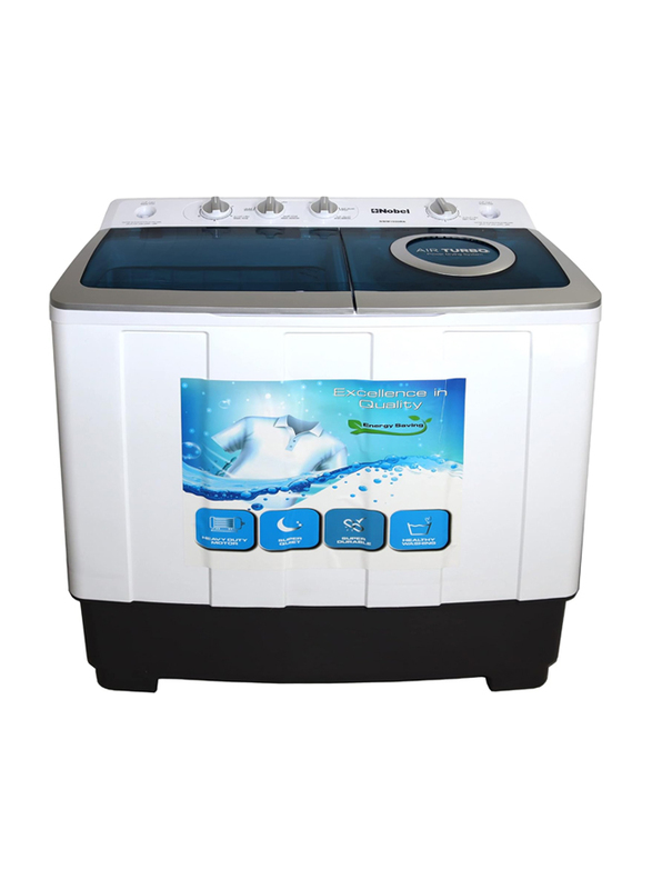 Nobel 9 KG Washing 5.5 KG Spin Capacity Twin Tub Semi Auto Washer, Powerful 500W Wash, 180W Spin, 1300RPM, 5 Min Spin, Lint Filter, NWM1000RH, White