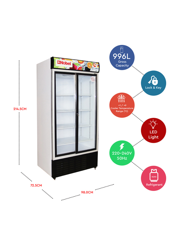 Nobel Showcase Chiller Single Door Sliding Wire Shelves Mechanical Turkey, 876L, NSF1000T, White