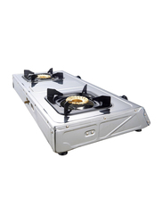 Nobel High-Efficiency Stainless Steel Double Burners with Durable Brass Burner Cap, NGT2004, Silver
