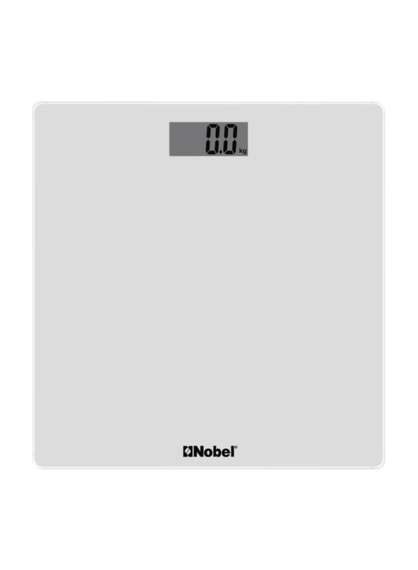 Nobel Bathroom Scale with LCD Display Tempered Glass Digital Anti Slip Feet Equipped With High Strain Gauge Sensors with 1 Year Warranty, White