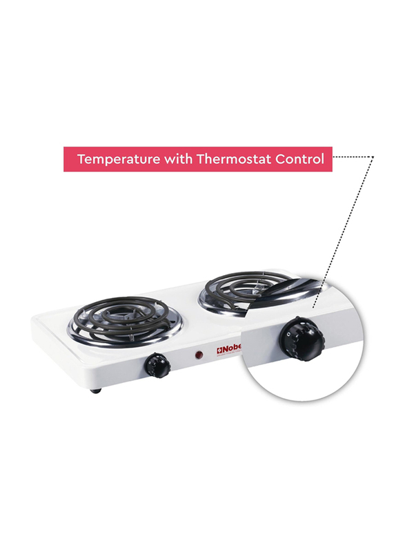 Nobel Thermostat Control & Overheat Protection Dual Spiral Hot Plate, 2000W, NHPS002, White