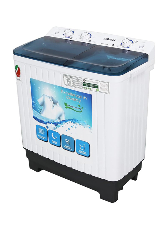 Nobel 6 KG Washing 4.5 KG Spin Capacity Twin Tub Semi Auto Washer, Dry & Spin, 1300RPM, Air Drying, IPX4 Waterproof Grade, NWM600RH, White
