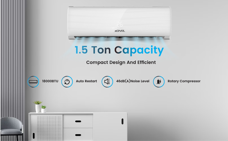 EGNRL Split Type Air Conditioner Gold Fin with 4 Way Airlflow Sleep Mode & Timer Function & Auto Restart 18000 BTU Remote Included 1.5 Ton White EG18T3 Free 5 Year Compressor Warranty