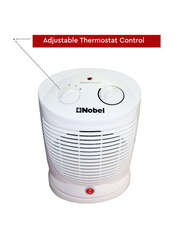 Nobel Fan Heater with Thermostat Control and Overheat Protection, 2000W, NFH200, White