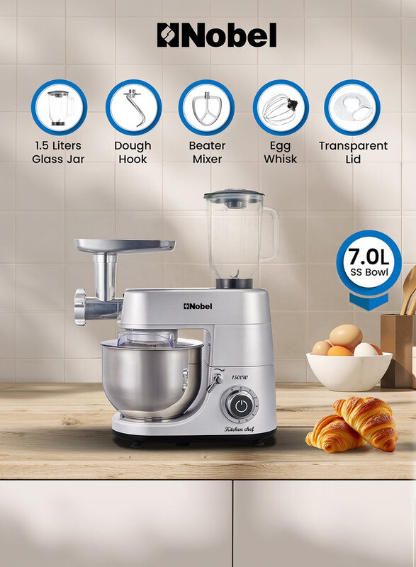

Nobel 3-in-1 Multifunctional Food Processor, 1500W, NBM100S, Metallic Silver