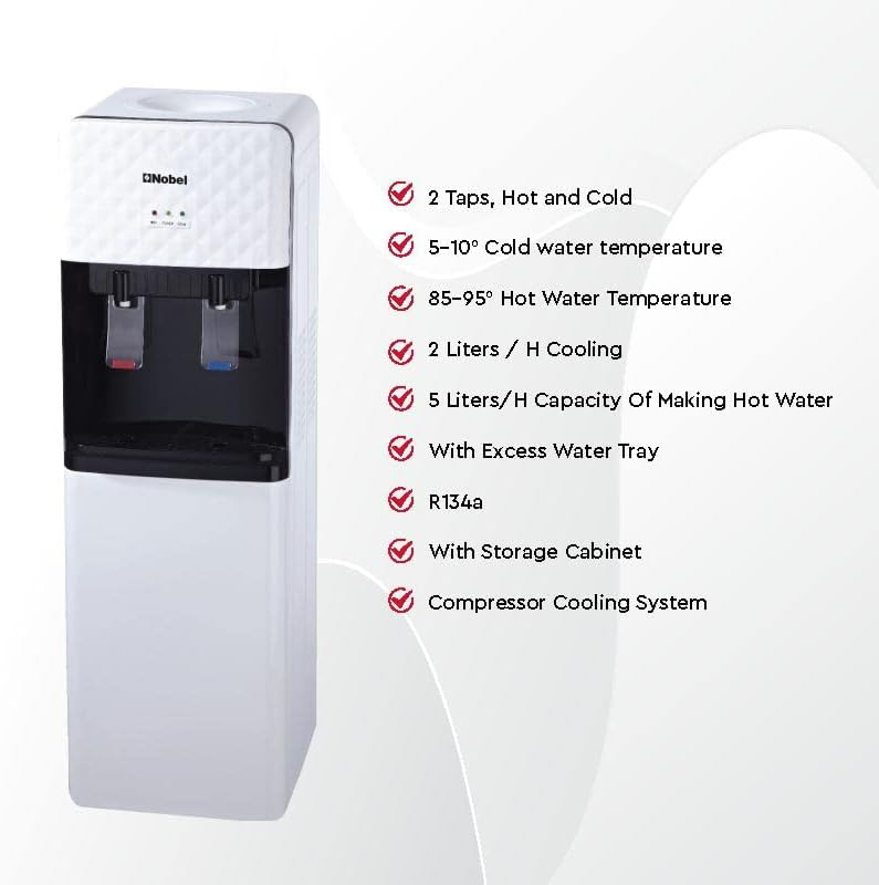 Nobel 2-Tap Hot & Cold Function Water Dispenser with Cabinet, NWD1602, White