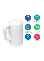 Nobel 1.7L Electric Kettle with Single Sided Water Window and 360 Degree Strix Control, 2200W, NK17PW, White