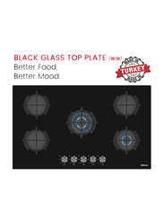 Nobel Built-in Hobs Glass Black 90cm 5 Gas Burners FFD Cast Iron Grids, Black