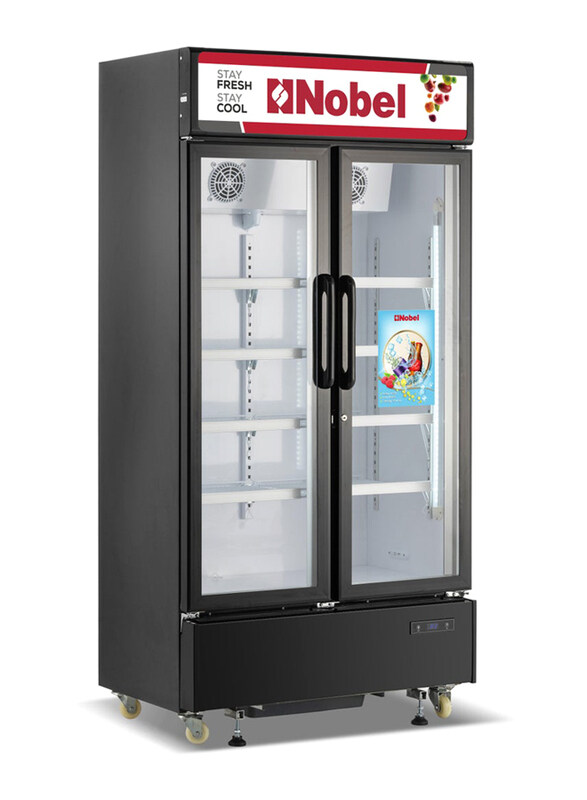 

Nobel 600L Upright Double Door Showcase Chiller, 390W, NSF800I, Black