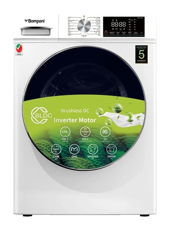 

Bompani 8/6 Kg Front Load Washer & Dryer, BO5289N, White