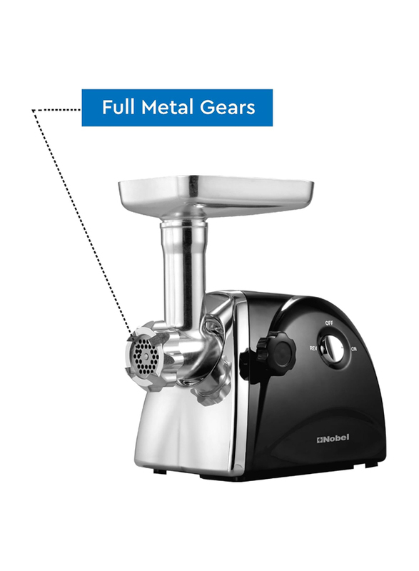 Nobel Meat Grinder with Stainless Steel Cutting Blade and Fine, NMG205, Silver/Black