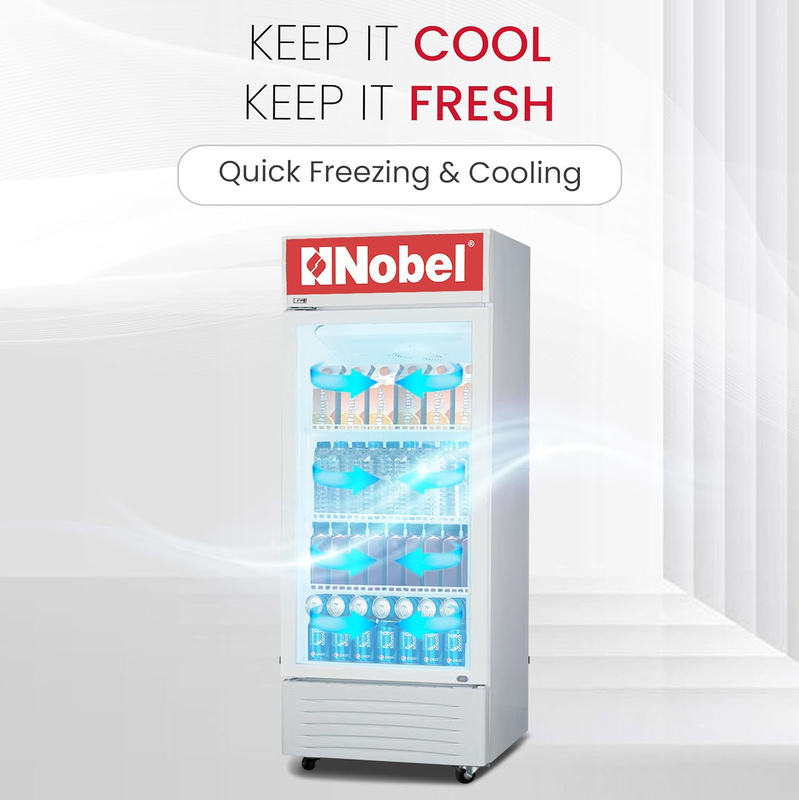 Nobel Single Door Upright Chiller Single Door Light Box Lock And Key, 243L, NSF245, White