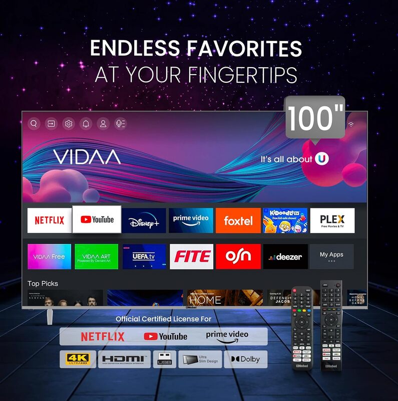 Nobel 100 Inch Diamond UHD VIDAA 4K Smart TV with VIDAA Voice Dolby Vision Bluetooth & WiFi UHD100VID Silver 2024 Model One Year Warranty