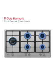 Nobel Built-in Hobs Stainless Steel 90cm 5 Gas Burners FFD Cast Iron Grids, Silver