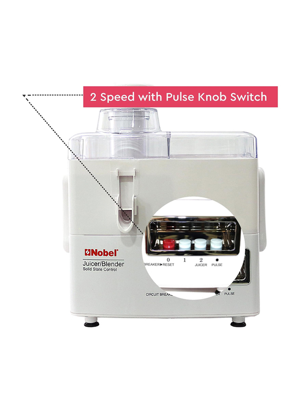 Nobel 4 in 1 Juicer Chopper & Dry Mill Pulse Grinder, 400W, NJ176G4, White