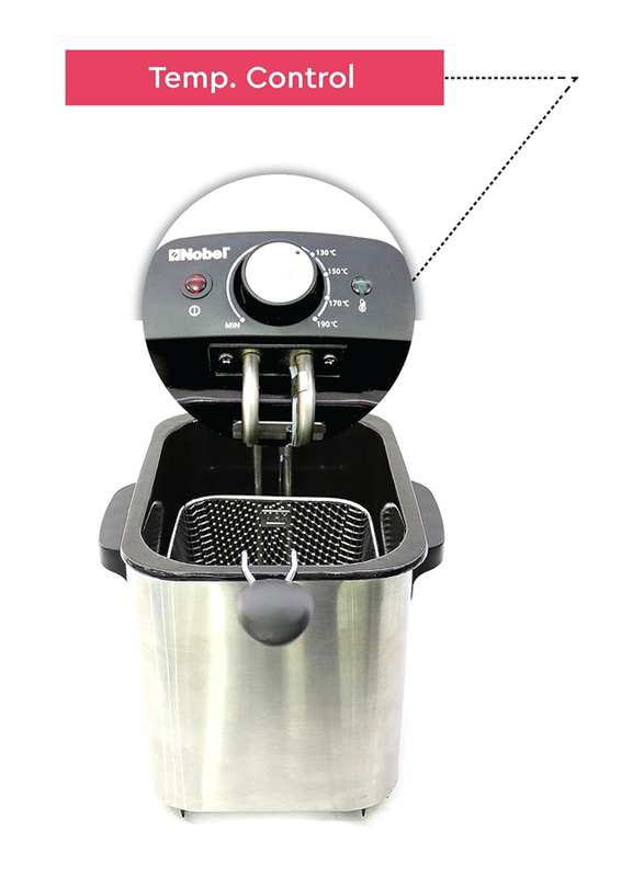 Nobel 4L Stainless Steel Body Deep Fryer with Light Indicator and Adjustable Temperature Control, 3000W, NDF8G, Silver