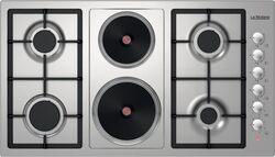 La Modano Stainless Steel Gas & Electric Hobs 90 CM With Knob Control, 4 Burners, 2 Heating Zones, FFD, Cast Iron Pan Supports, Automatic Ignition, Nickel Knobs, - LMBH905GH Silver