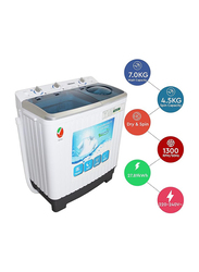 Nobel 6.5 KG Washing 4.5 KG Spin Capacity Twin Tub Semi Auto Washer, Dry & Spin, 1300RPM/50Hz, Energy-Efficient, NWM700RH, White
