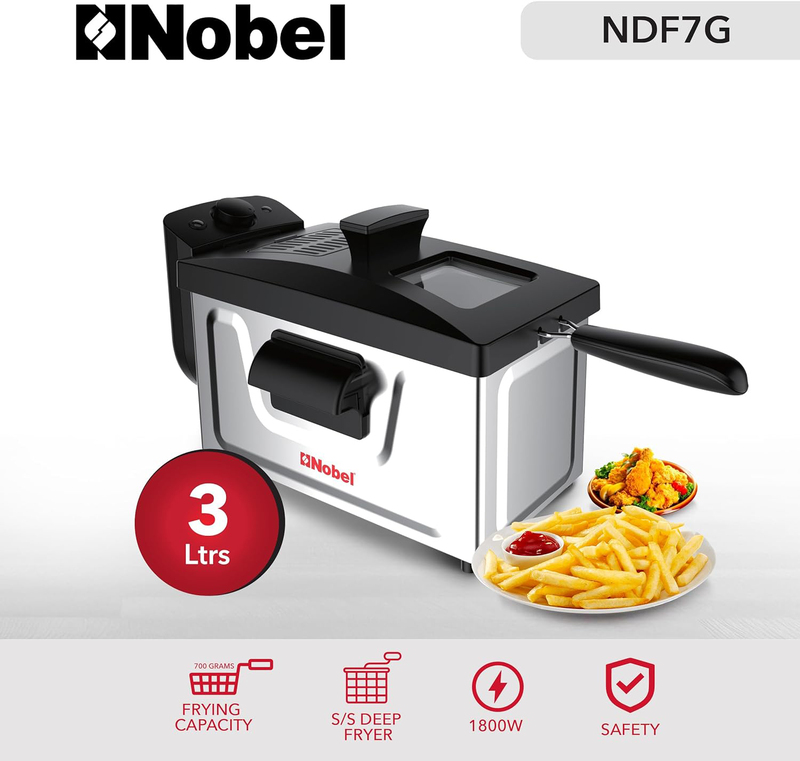 Nobel 3L Deep Fryer, 1800W, NDF7G, Black/Silver