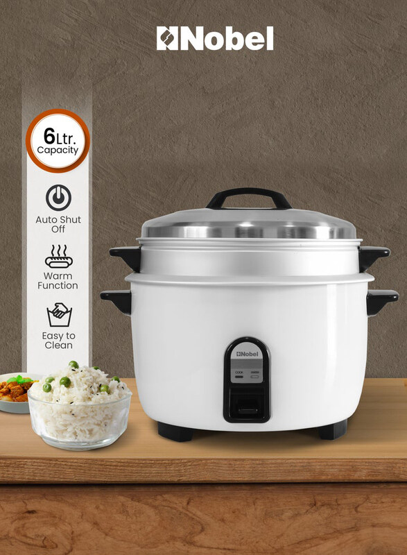 

Nobel 6L Stainless Steel Rice Cooker & Steamer With Auto Shut-Off, NRC600, White