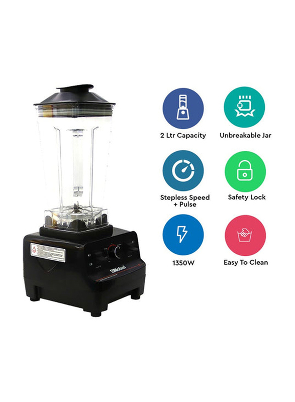 Nobel 2L Commercial Blender with Stepless Speed Control & Over Heat Protection, 1350W, NB550COM, Black