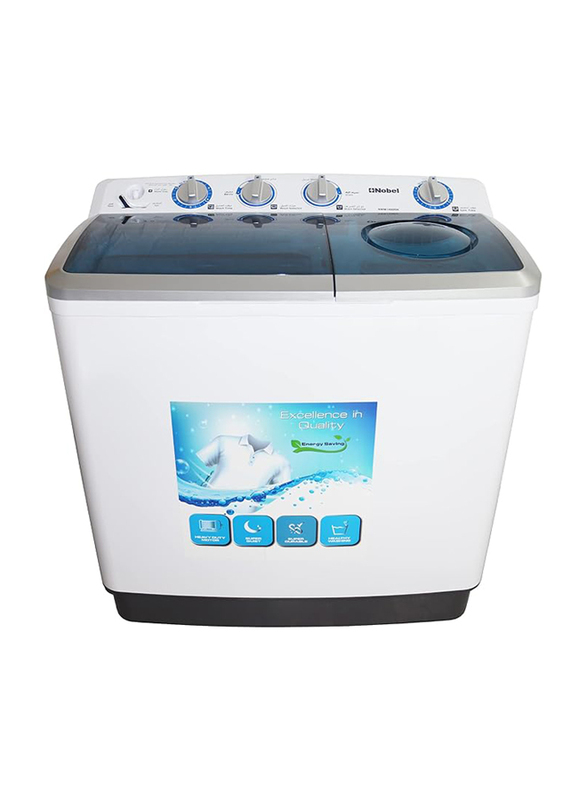 Nobel 14 KG Washing 6.5 KG Spin Capacity Twin Tub Semi Auto Washer, Dry & Spin, 1300RPM, 50Hz, NWM1400RH, White