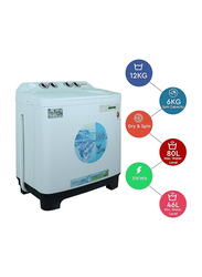 Nobel 12 KG Washing 6 KG Spin Capacity Semi Automatic Twin Tub Washing Machine, Dry & Spin, 80L Water Level, 51KW, NWM1301, White